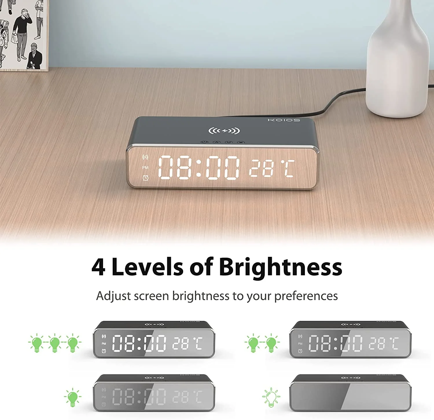 Wireless Charging Digital Alarm Clock with Digital Thermometer - Image 2