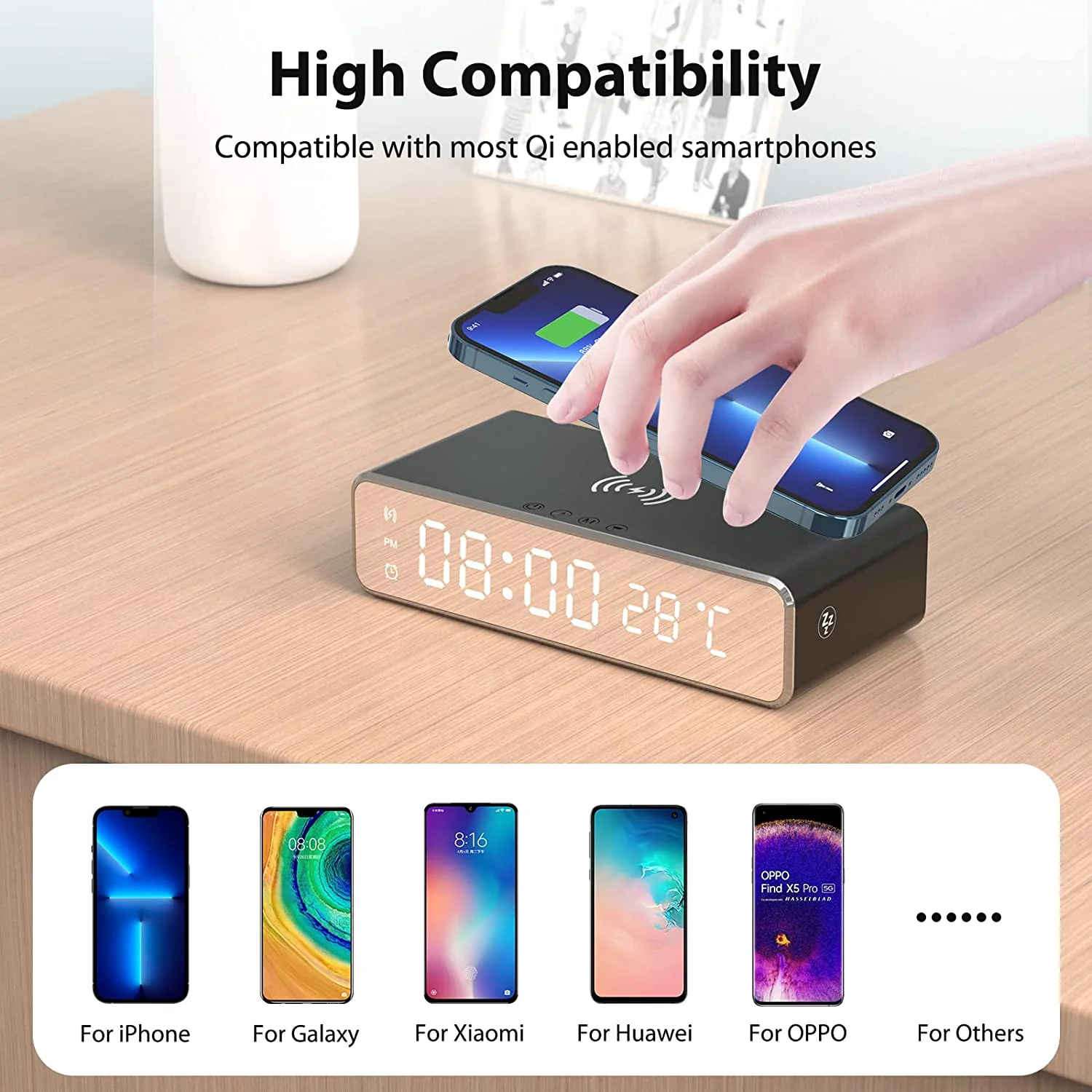 Wireless Charging Digital Alarm Clock with Digital Thermometer - Image 4