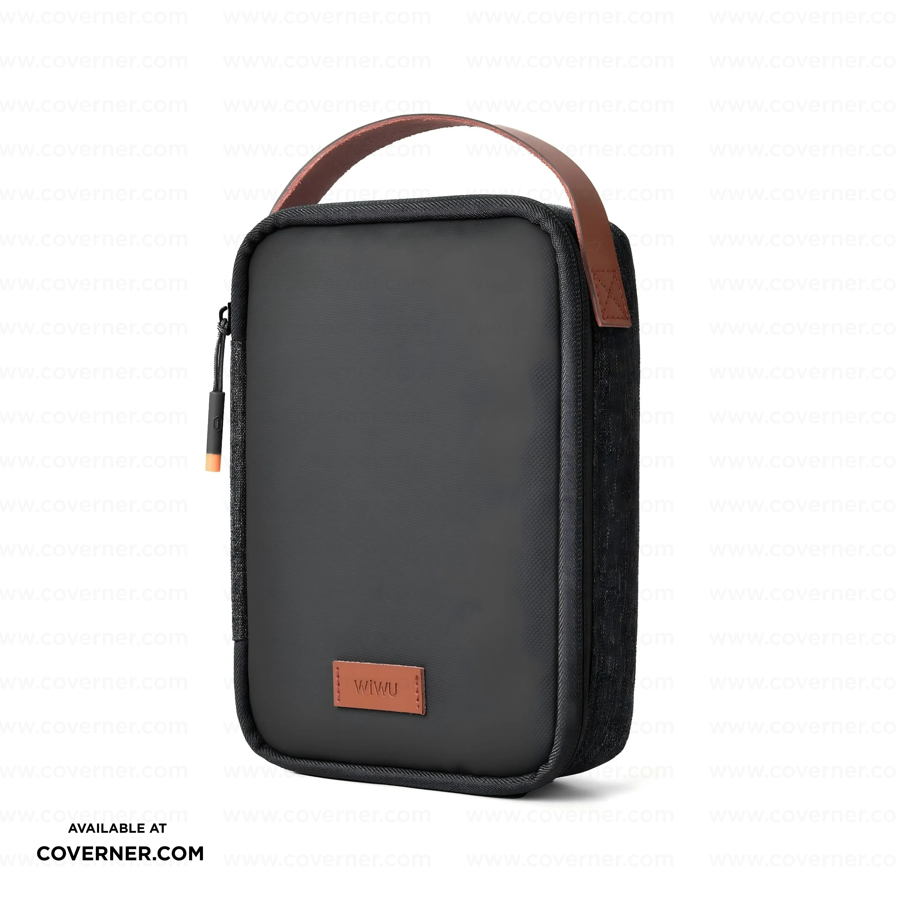 WiWU Minimalis Travel Tech Pouch – Splash-Proof Organizer with Leather Strap (Black/Gray) | Coverner India - Image 8
