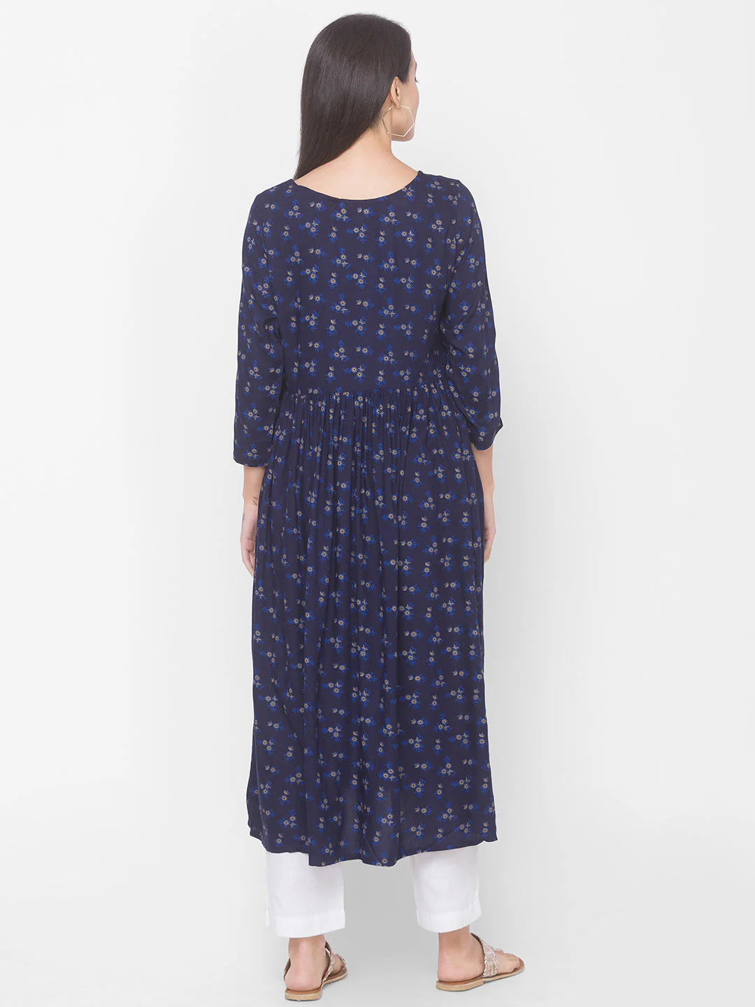 Women Blue Floral Anarkali Kurta - Image 3