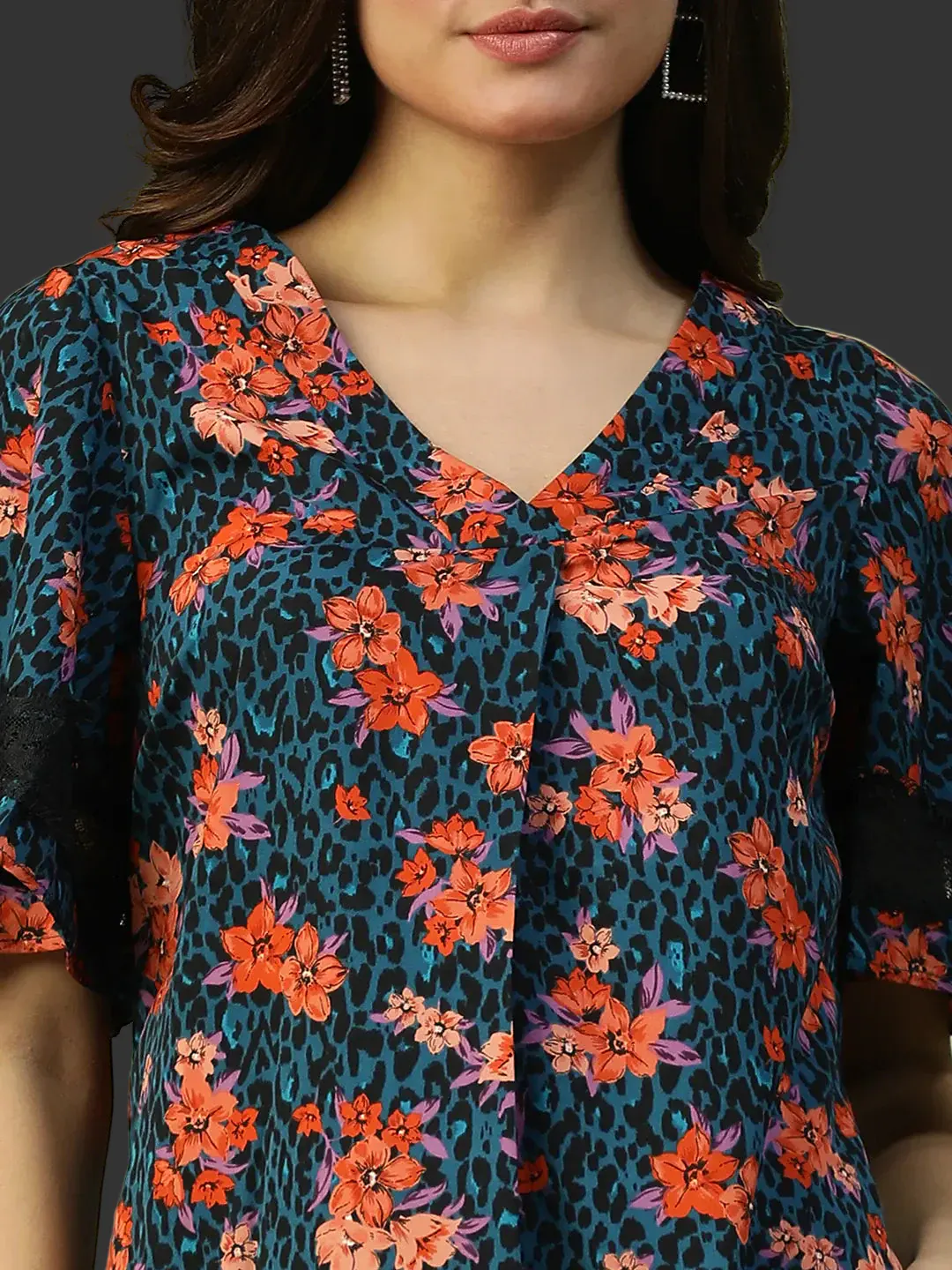 Women Blue Floral Dress – Short Lace Detail Casual Wear - Image 11