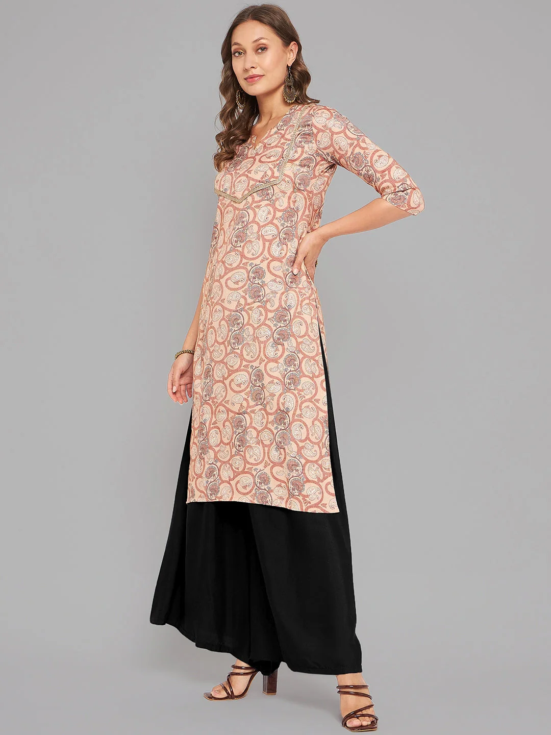 Women Brown Printed Straight Kurta - Image 8