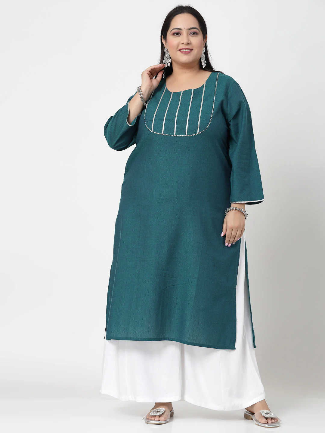 Women Dark Green Festive Kurta With Lace - Image 7