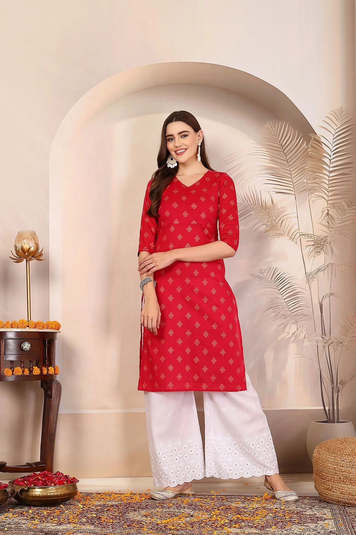 Women Dark Pink Ethnic Motifs Cotton Angrakha Kurta - Image 2
