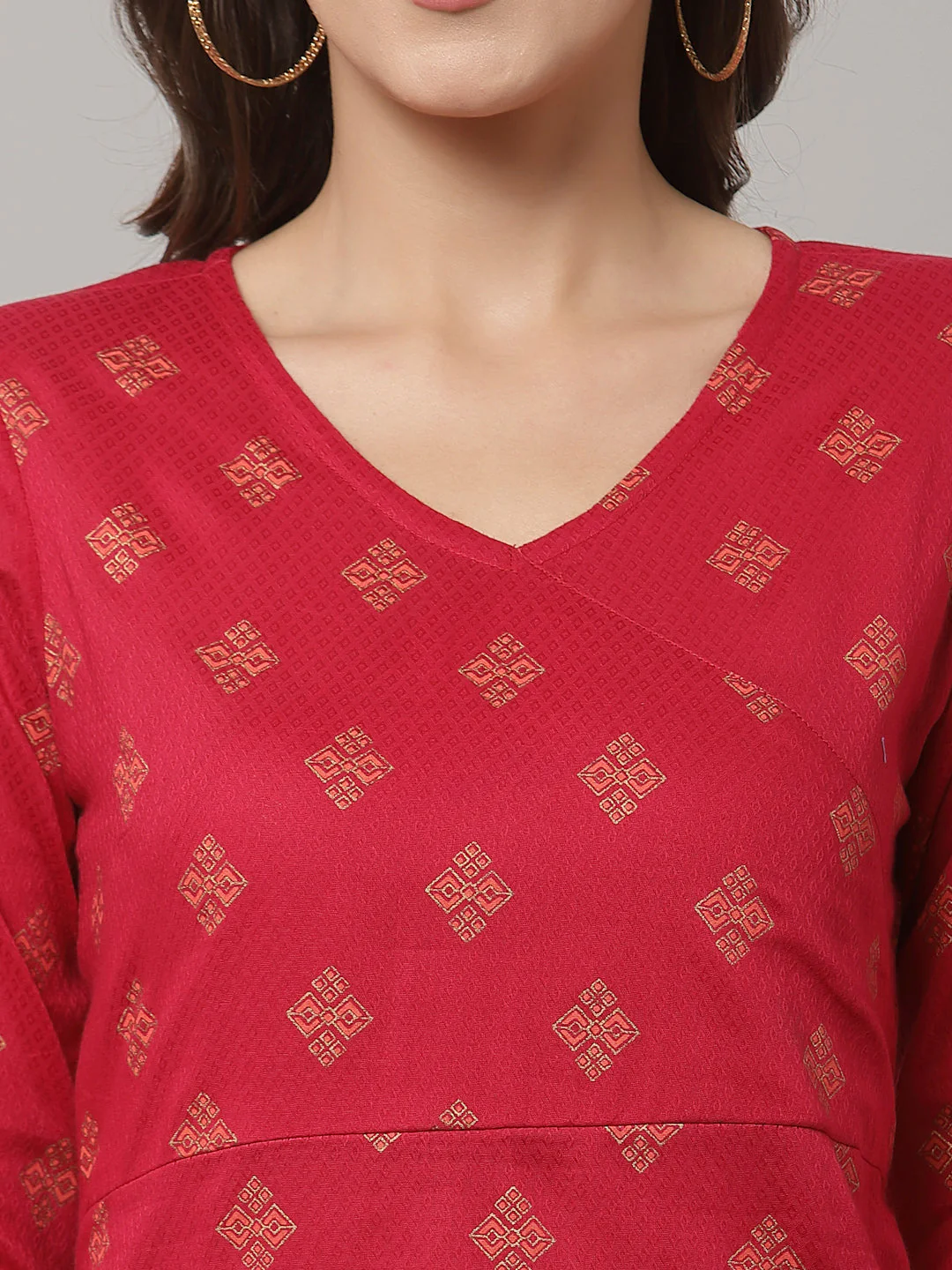 Women Dark Pink Ethnic Motifs Cotton Angrakha Kurta - Image 6