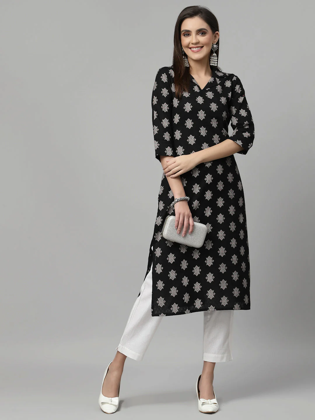 Women Dobby Cotton Collar Neck