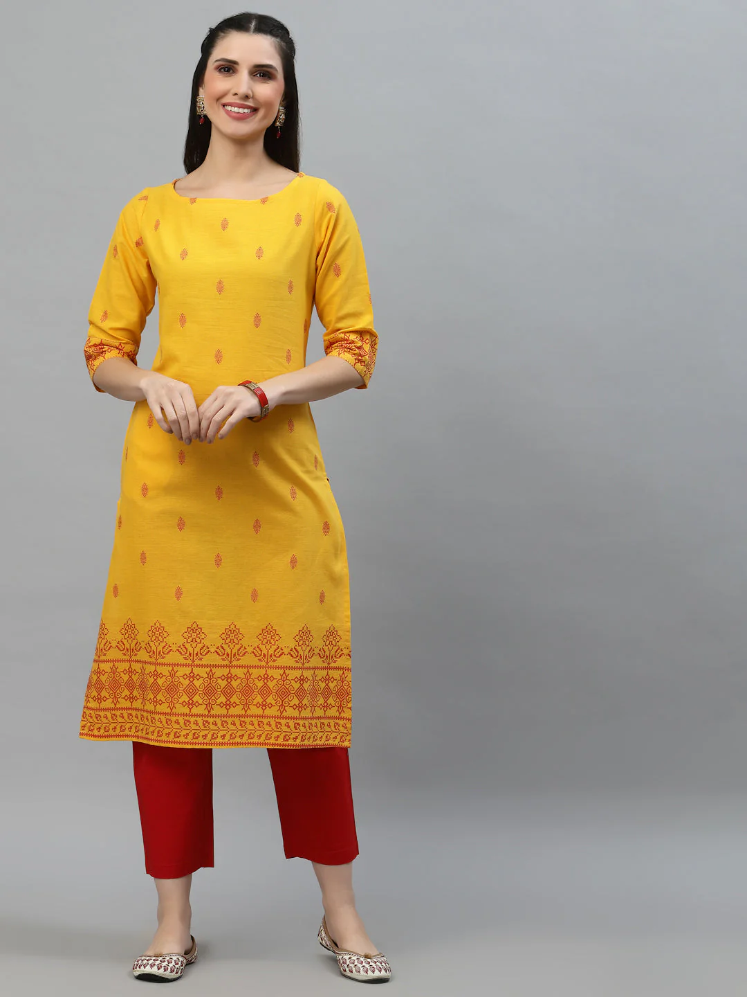 Women Ethnic Motifs Woven Design Kurta - Image 3