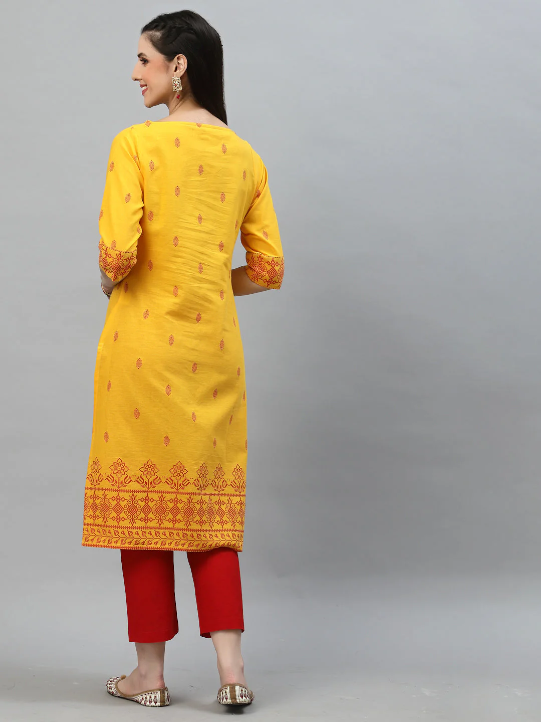 Women Ethnic Motifs Woven Design Kurta - Image 4