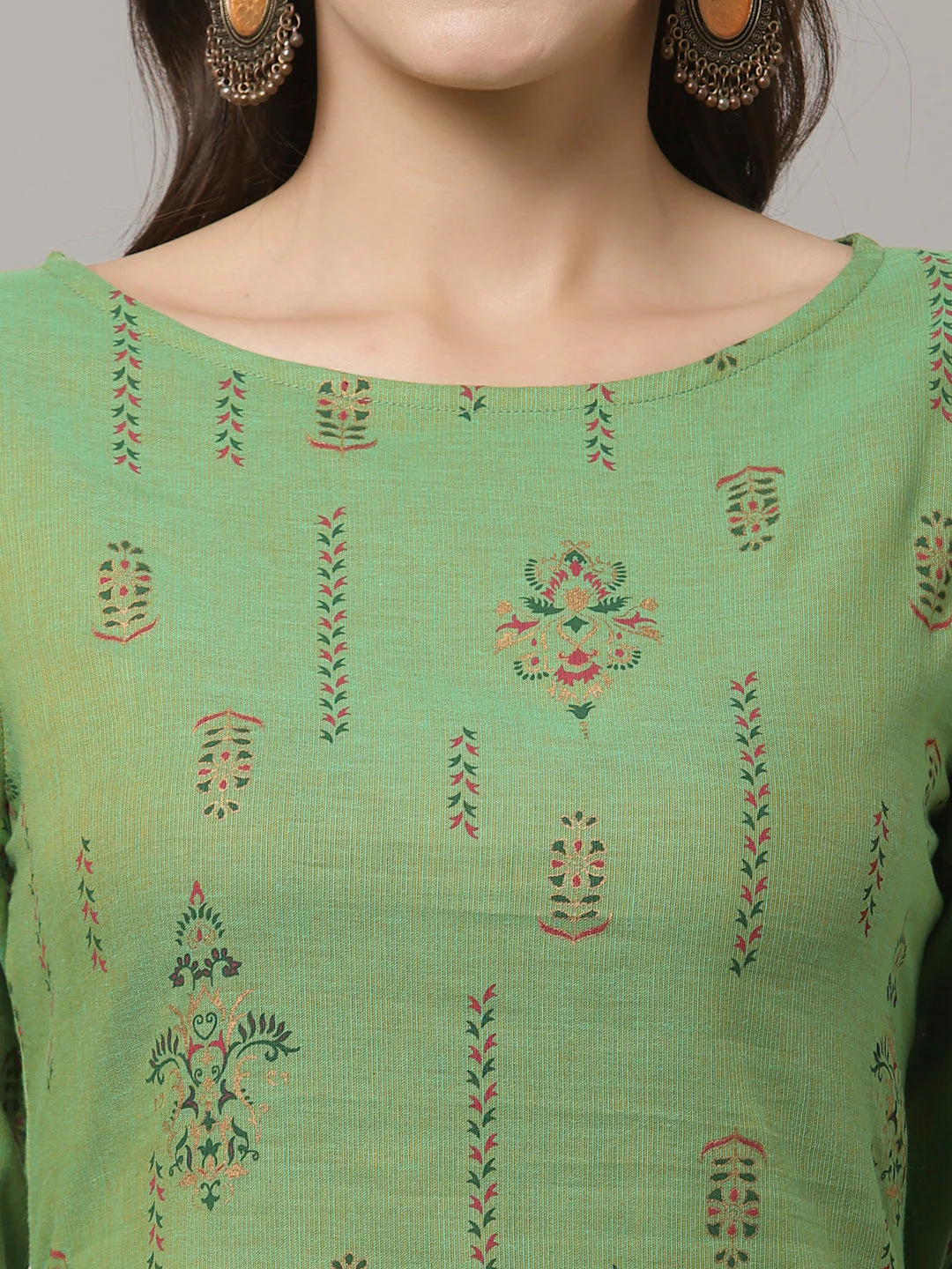Women Green Cotton Printed Kurta - Image 5