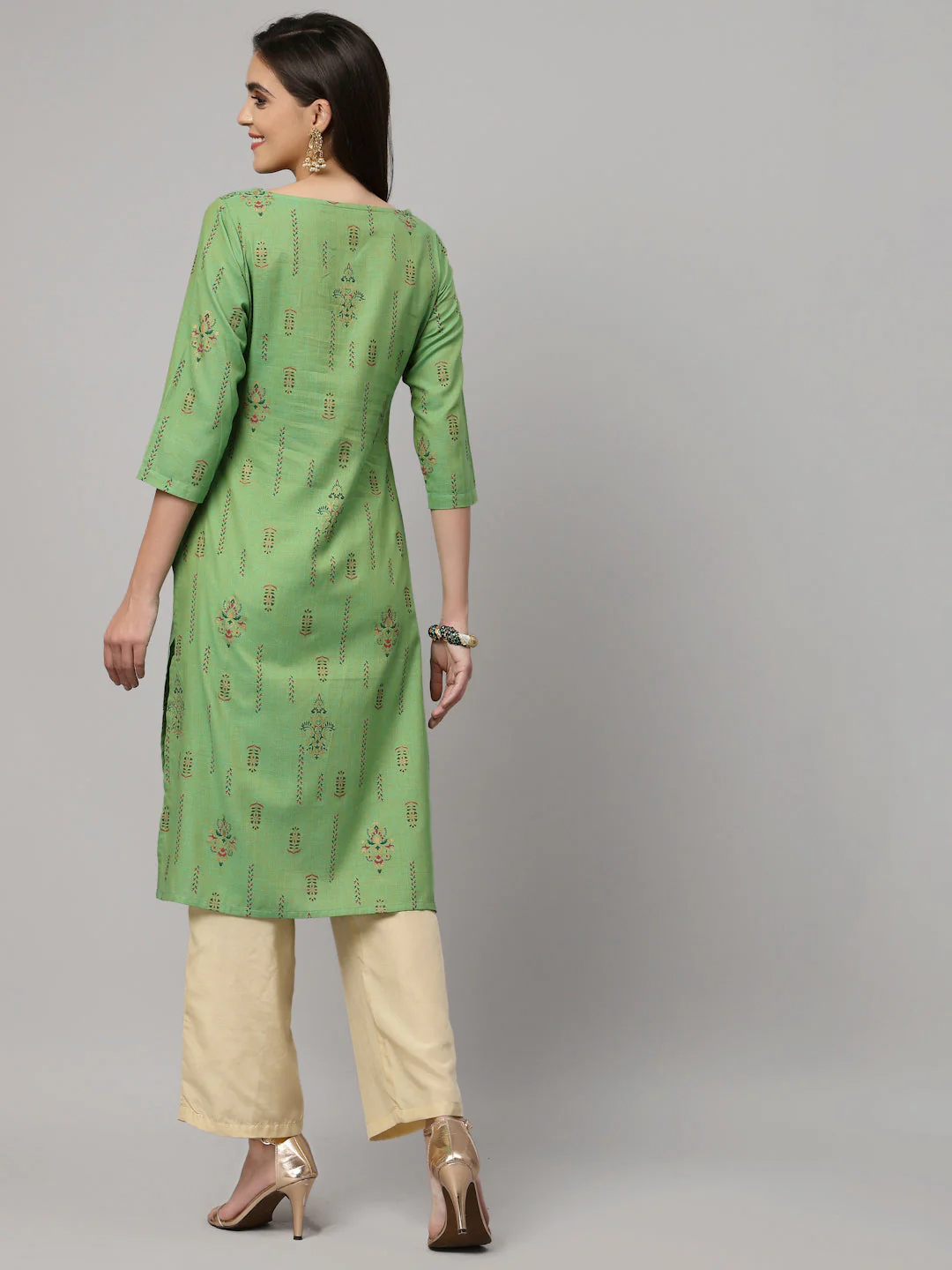 Women Green Cotton Printed Kurta - Image 7