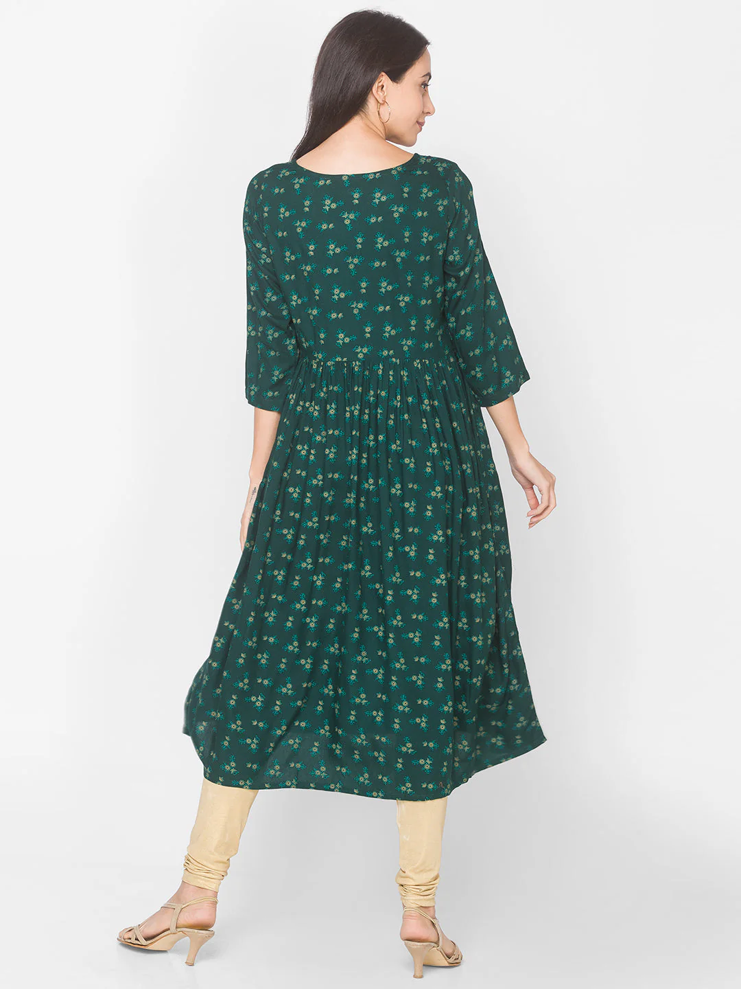 Women Green Floral Anarkali Kurta - Image 3