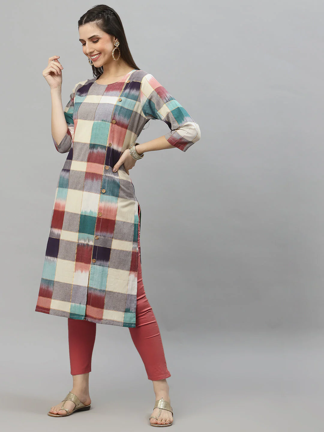 Women Ikat Woven Design Kurta - Image 3