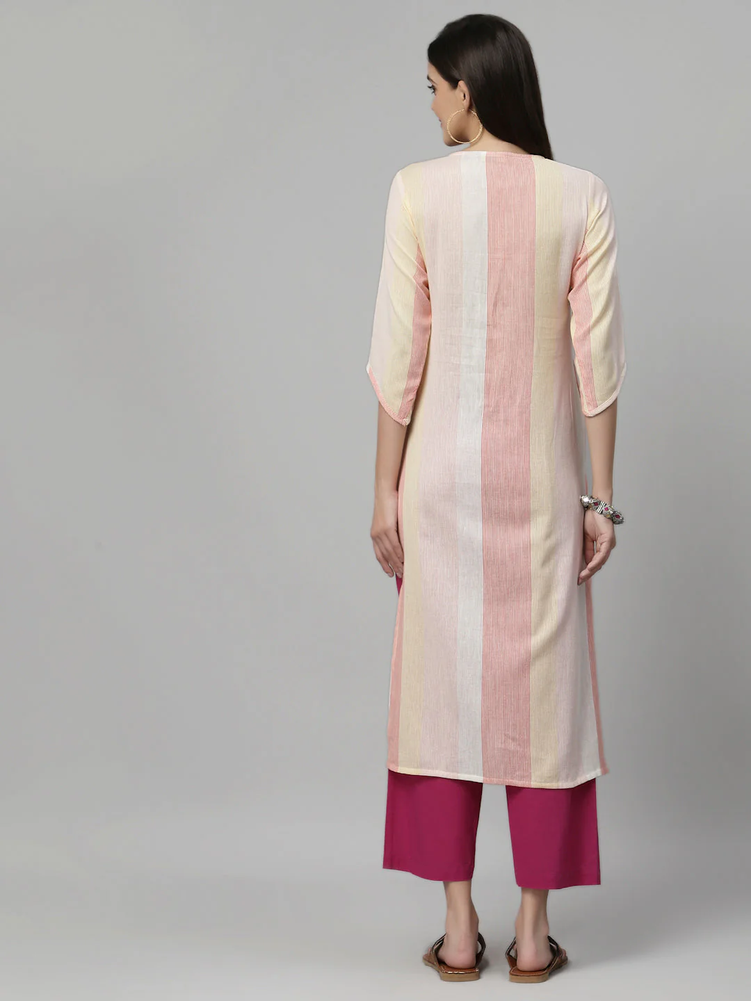 Women Multicolor Striped Cotton Kurta - Image 4