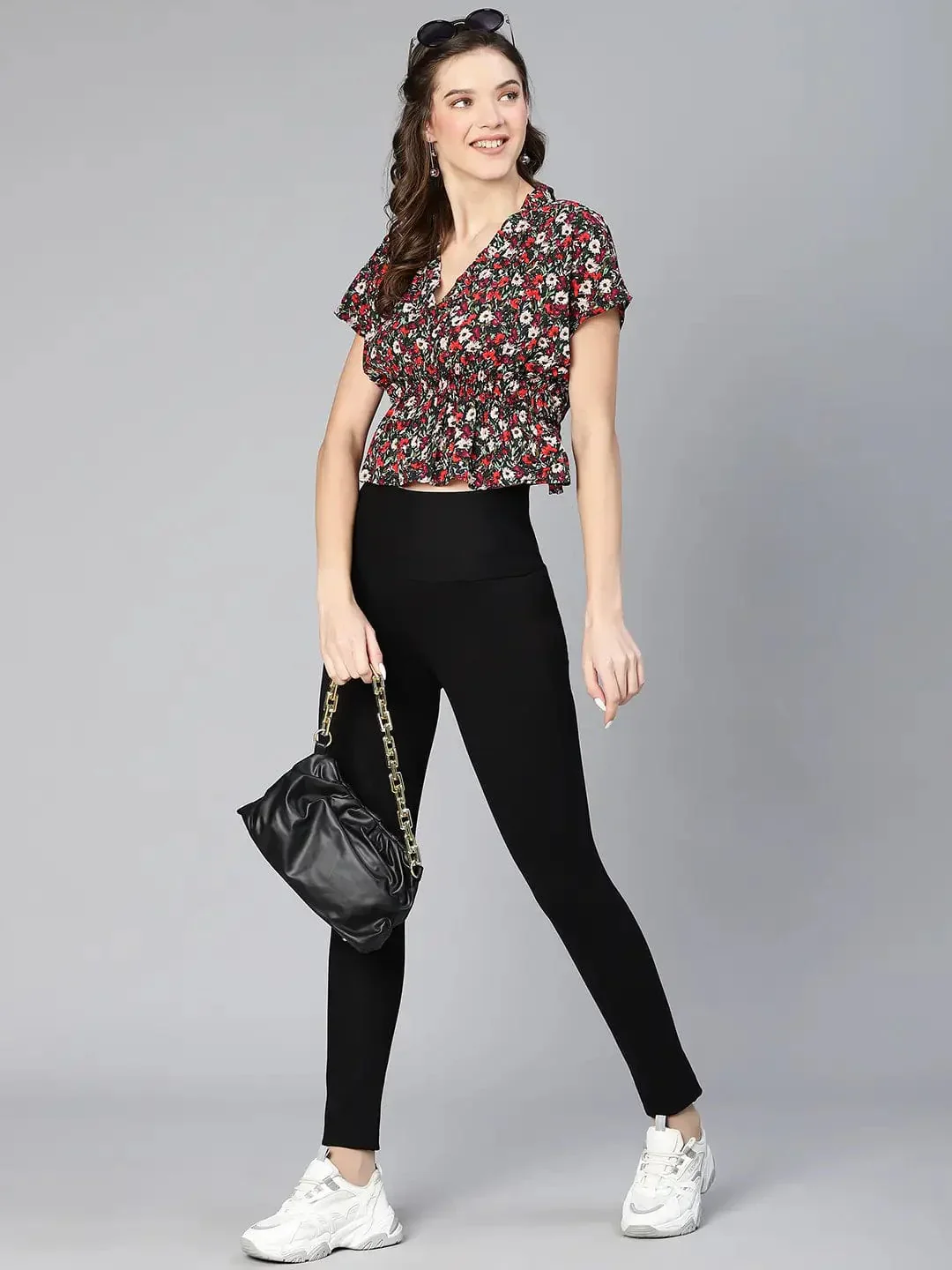 Women Multicolored Floral Print Elasticated Polyester Top - Image 7