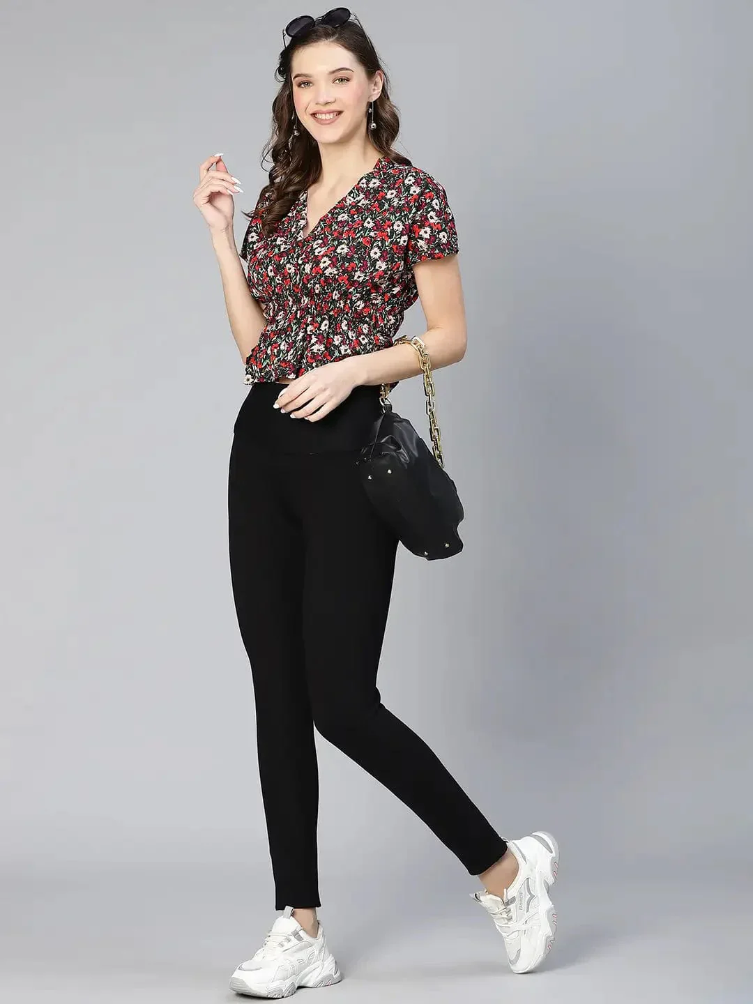 Women Multicolored Floral Print Elasticated Polyester Top - Image 8