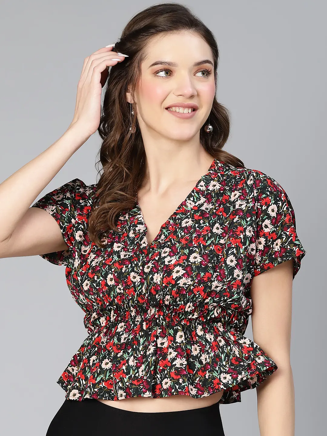 Women Multicolored Floral Print Elasticated Polyester Top