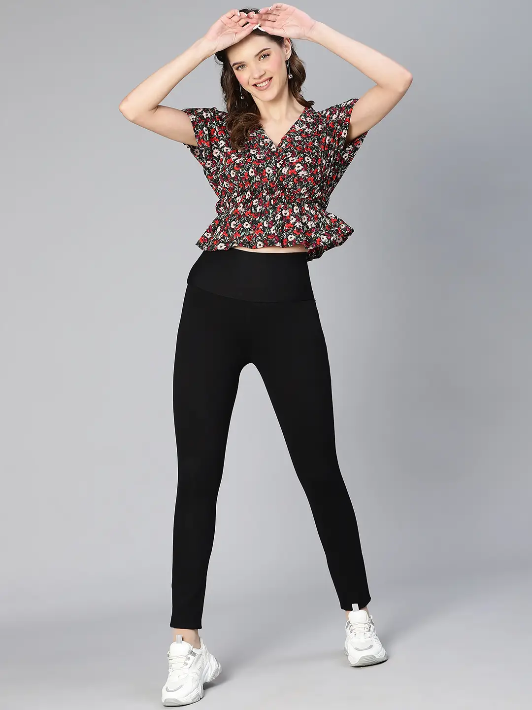 Women Multicolored Floral Print Elasticated Polyester Top - Image 2