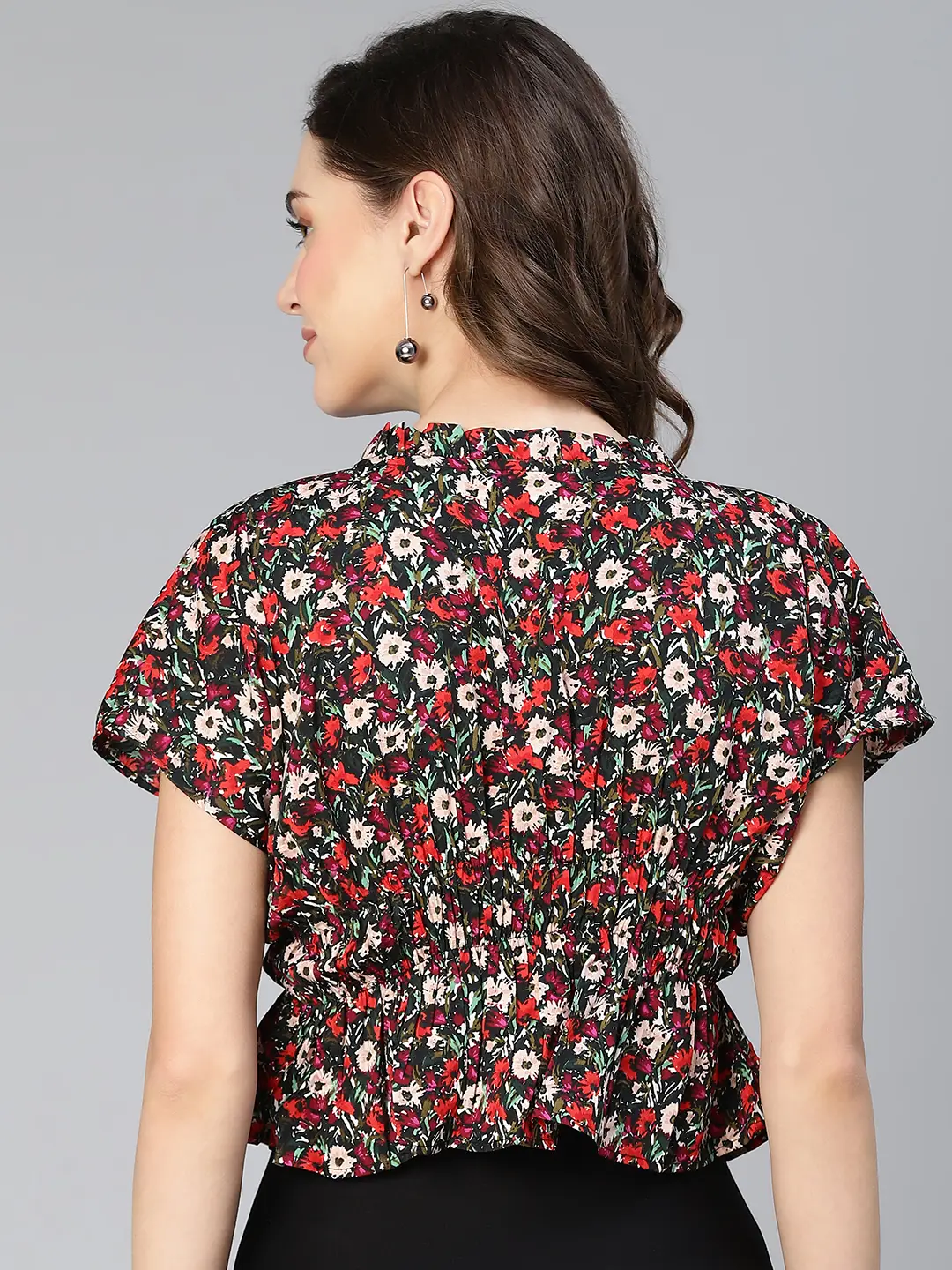 Women Multicolored Floral Print Elasticated Polyester Top - Image 5