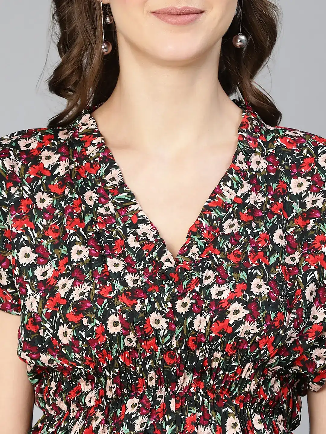 Women Multicolored Floral Print Elasticated Polyester Top - Image 6
