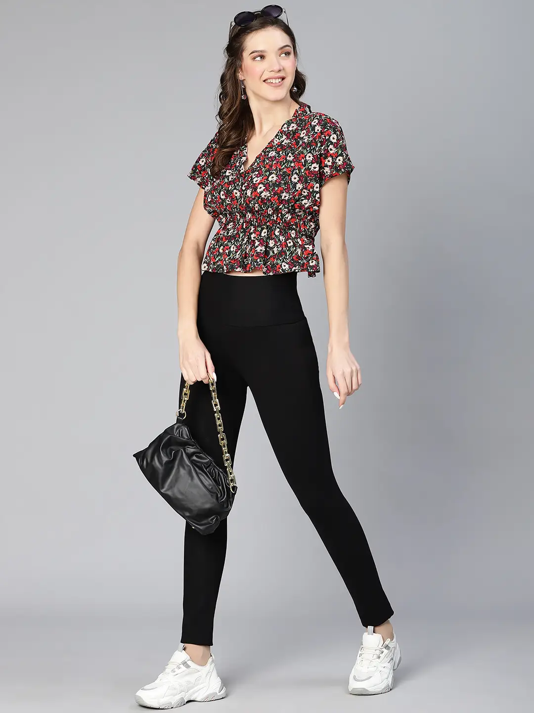 Women Multicolored Floral Print Elasticated Polyester Top - Image 7