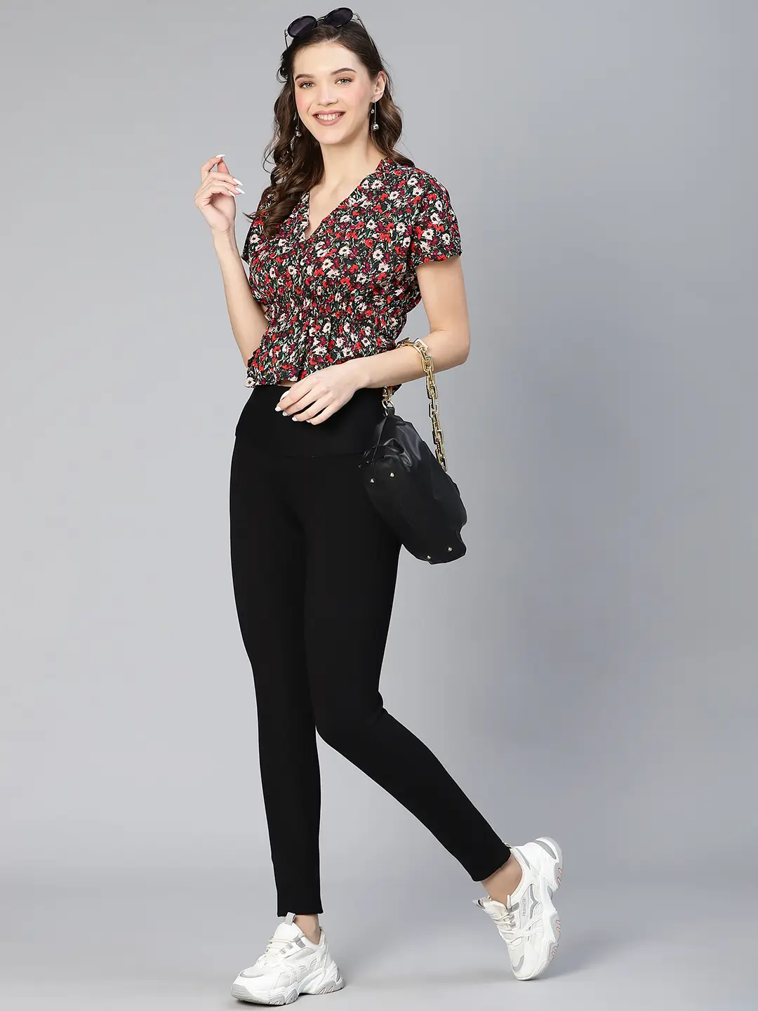 Women Multicolored Floral Print Elasticated Polyester Top - Image 8