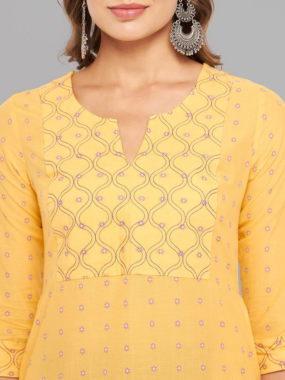 Women Mustard Kurta With Embroidered Yoke - Image 7