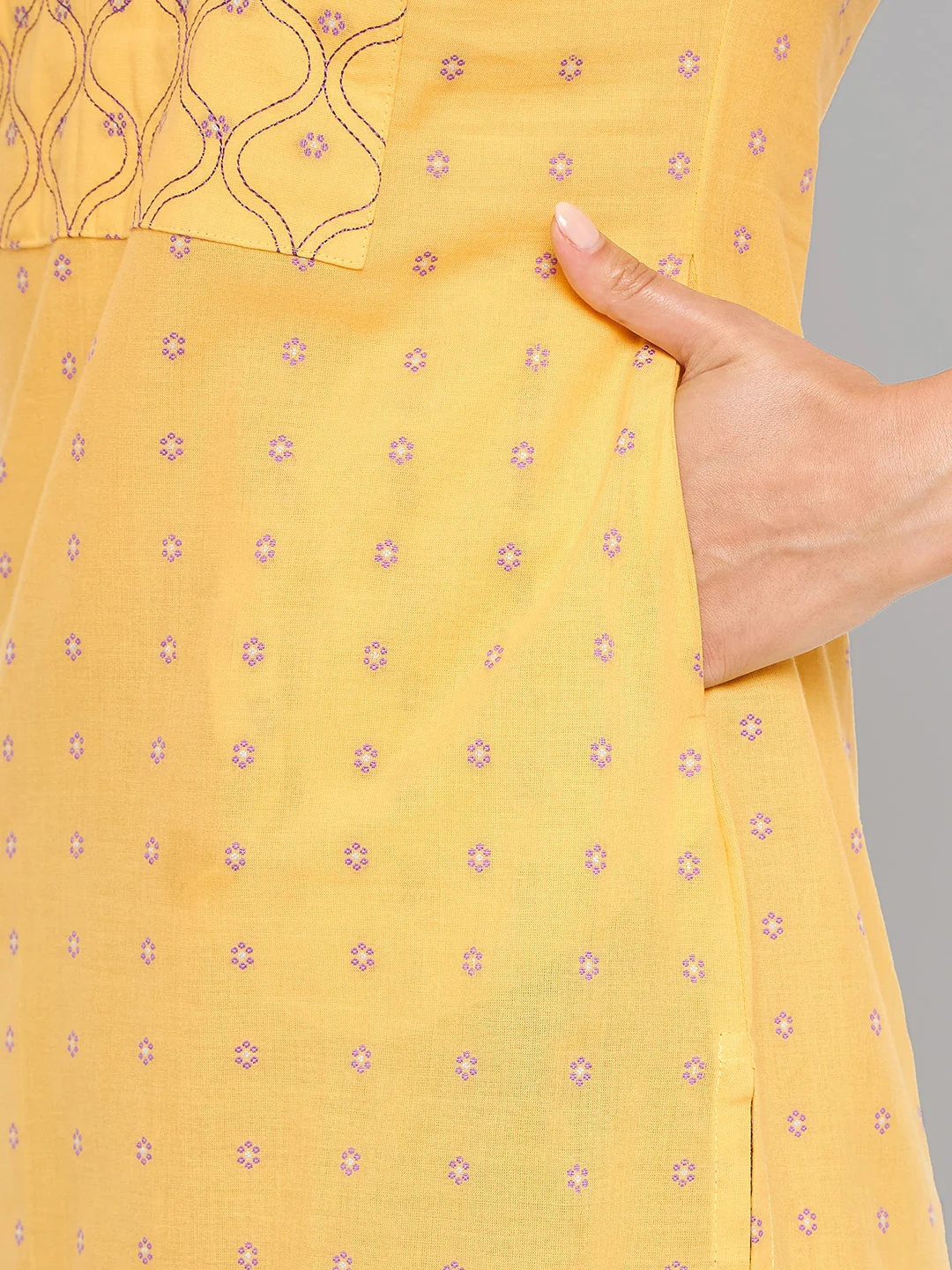 Women Mustard Kurta With Embroidered Yoke - Image 8