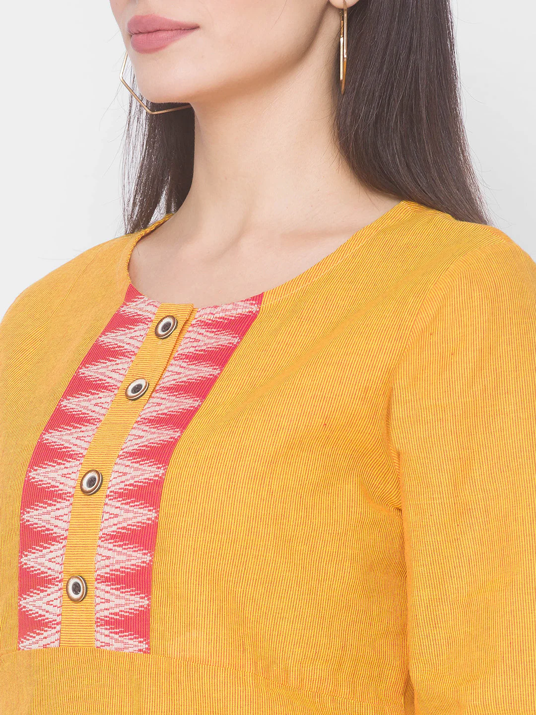 Women Mustard Yoke Design Kurta - Image 5