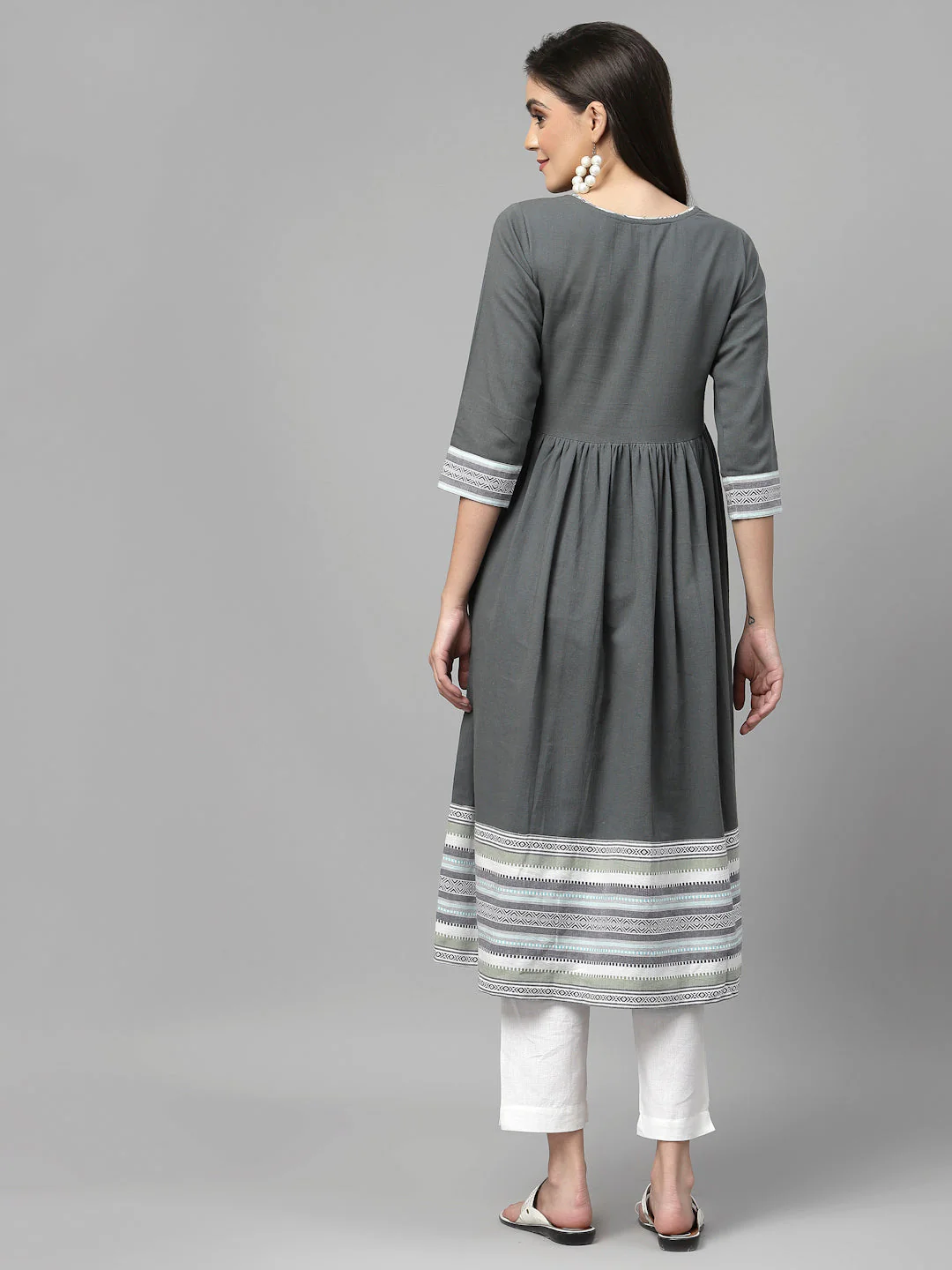 Women Olive South Cotton Anarkali Kurta - Image 5