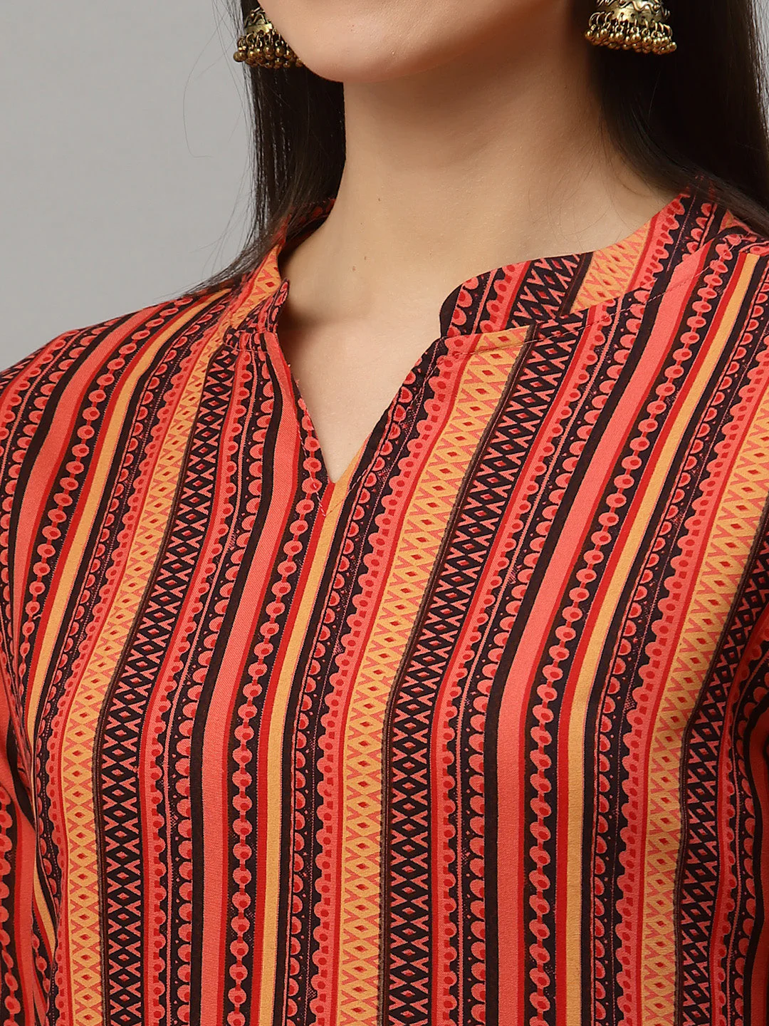 Women Orange Printed Viscose Kurta - Image 6