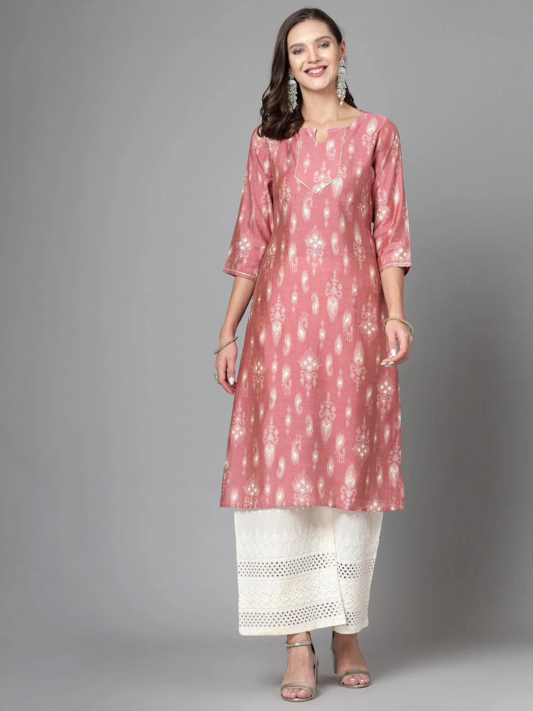 Women Pink Ethnic Motifs Printed Gotta Patti Kurta - Image 5