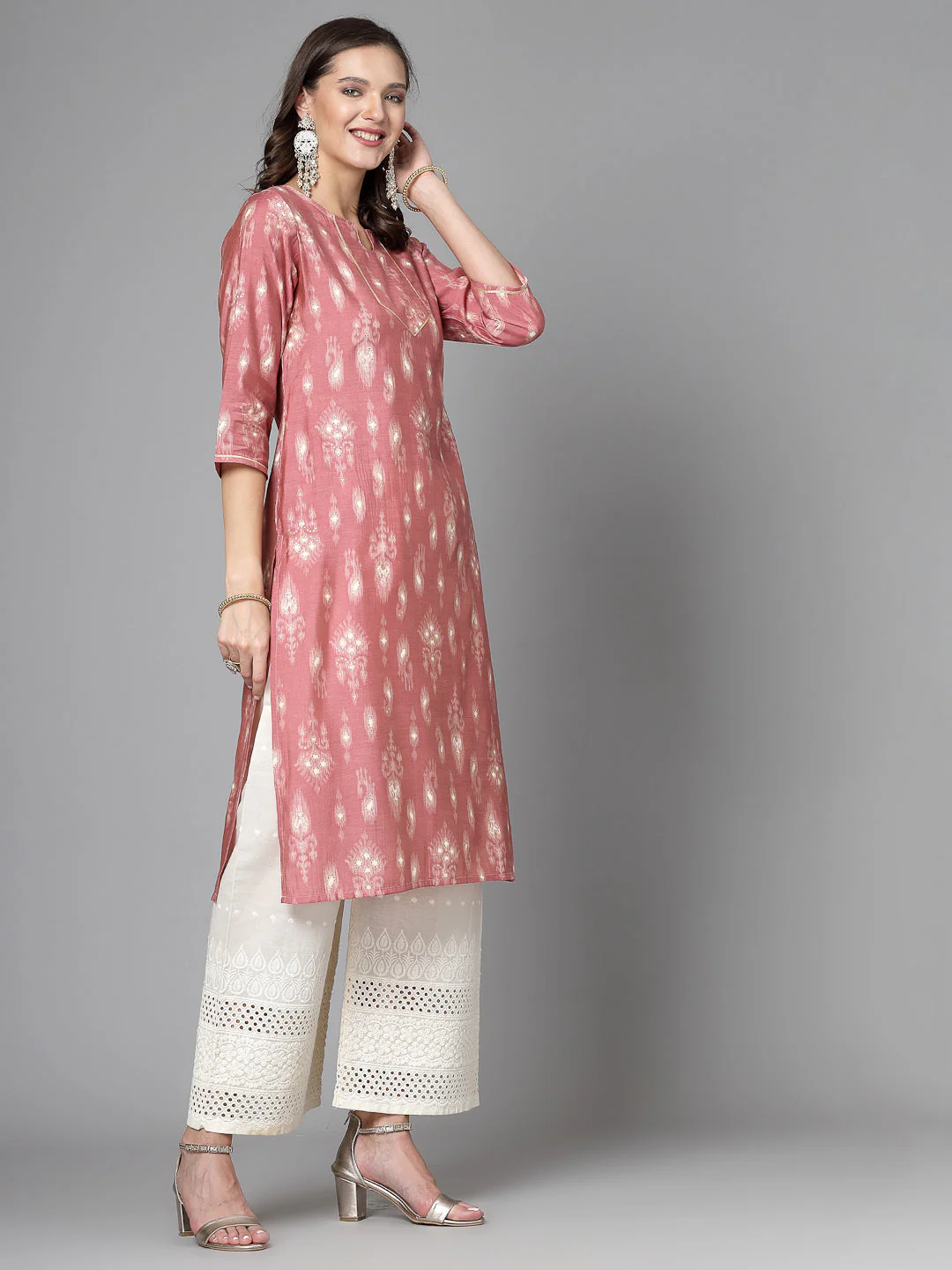 Women Pink Ethnic Motifs Printed Gotta Patti Kurta - Image 6