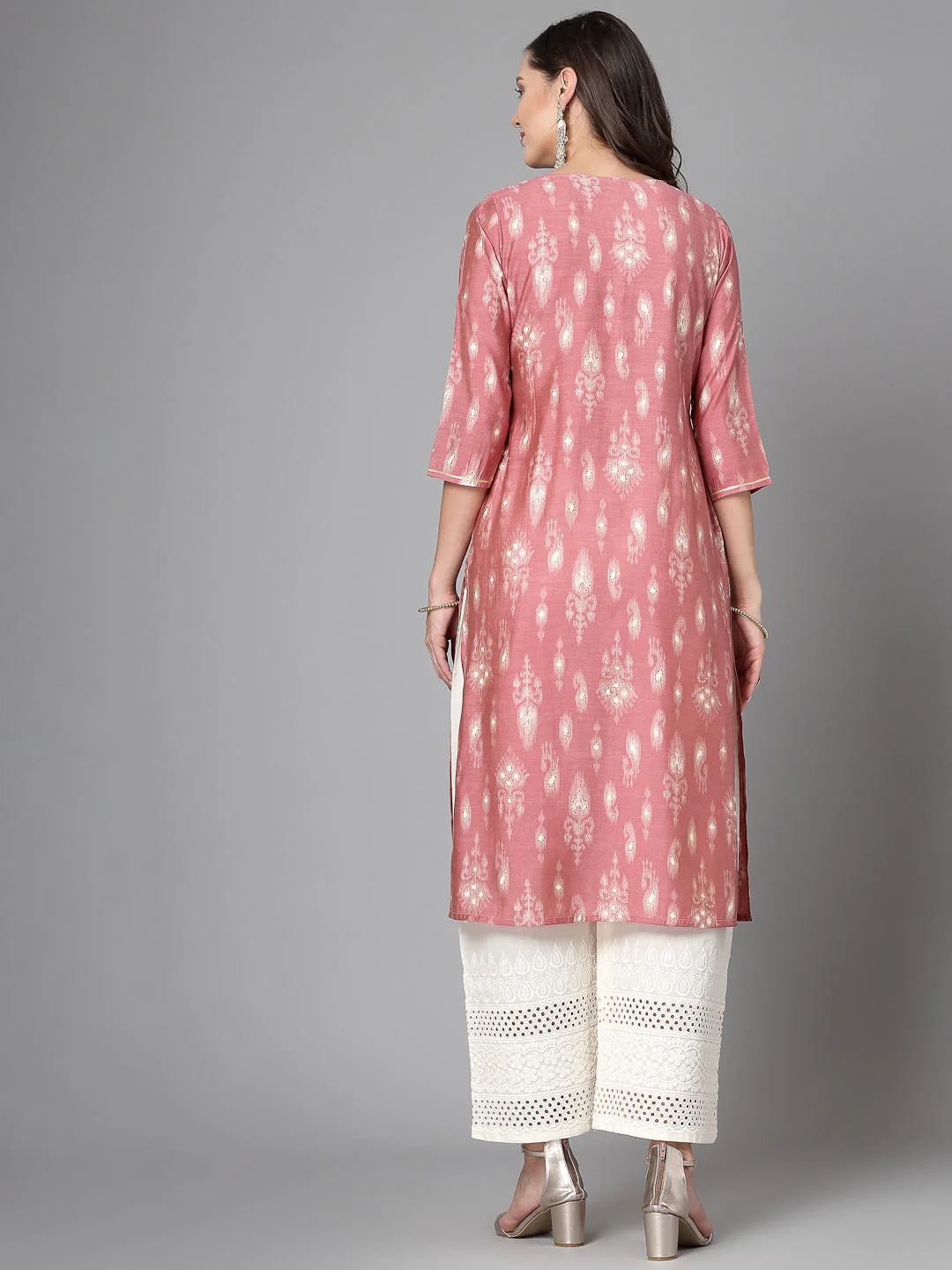 Women Pink Ethnic Motifs Printed Gotta Patti Kurta - Image 8