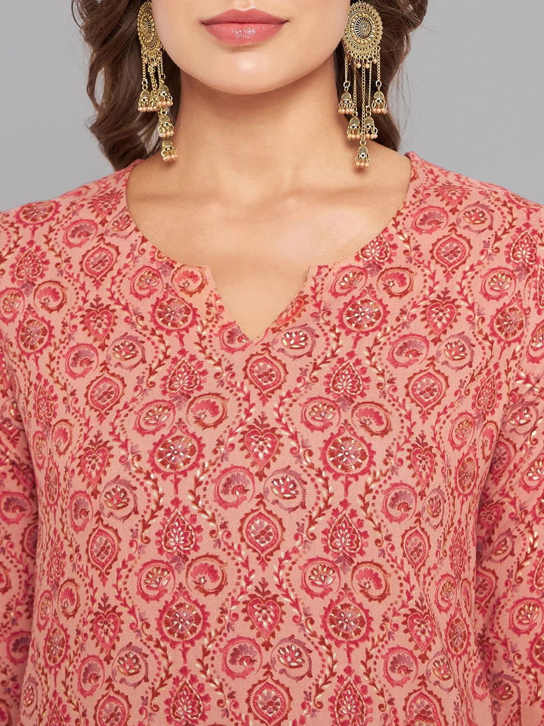 Women Pink Kurta With Lace - Image 4