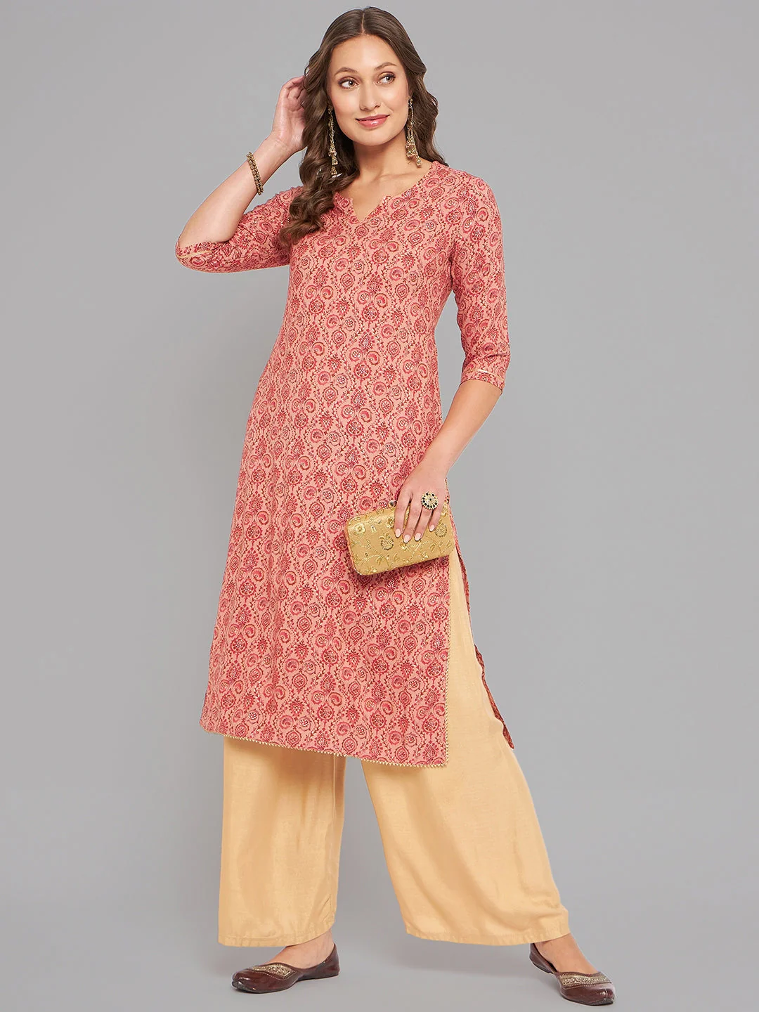 Women Pink Kurta With Lace - Image 6