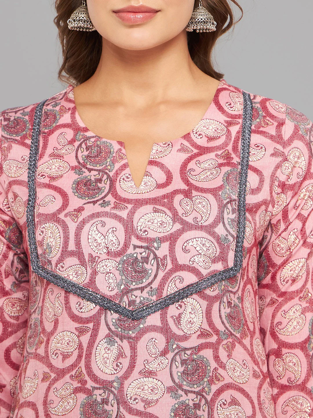 Women Pink Printed Straight Kurta - Image 4
