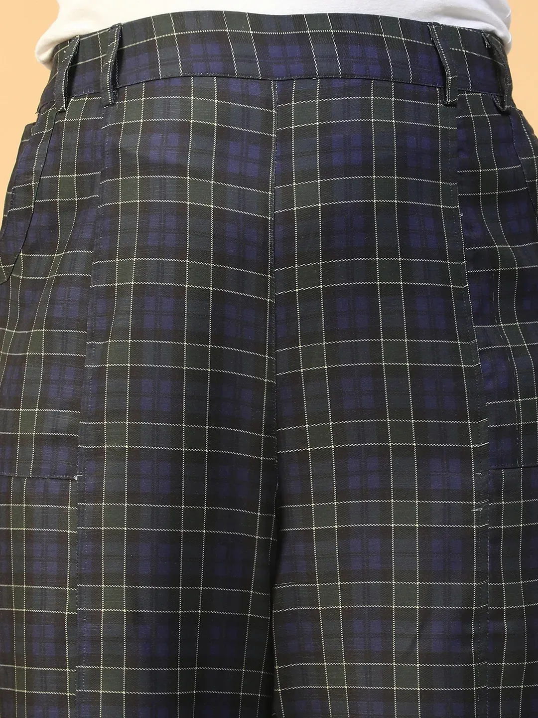 Women Plus Size Blue Check Print Elasticated Pants - Image 2