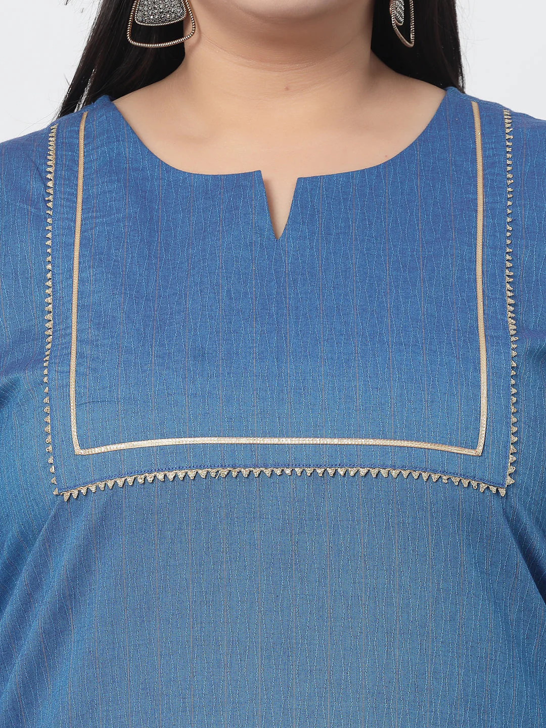 Women Plus Size Blue Festive Kurta With Lace - Image 5