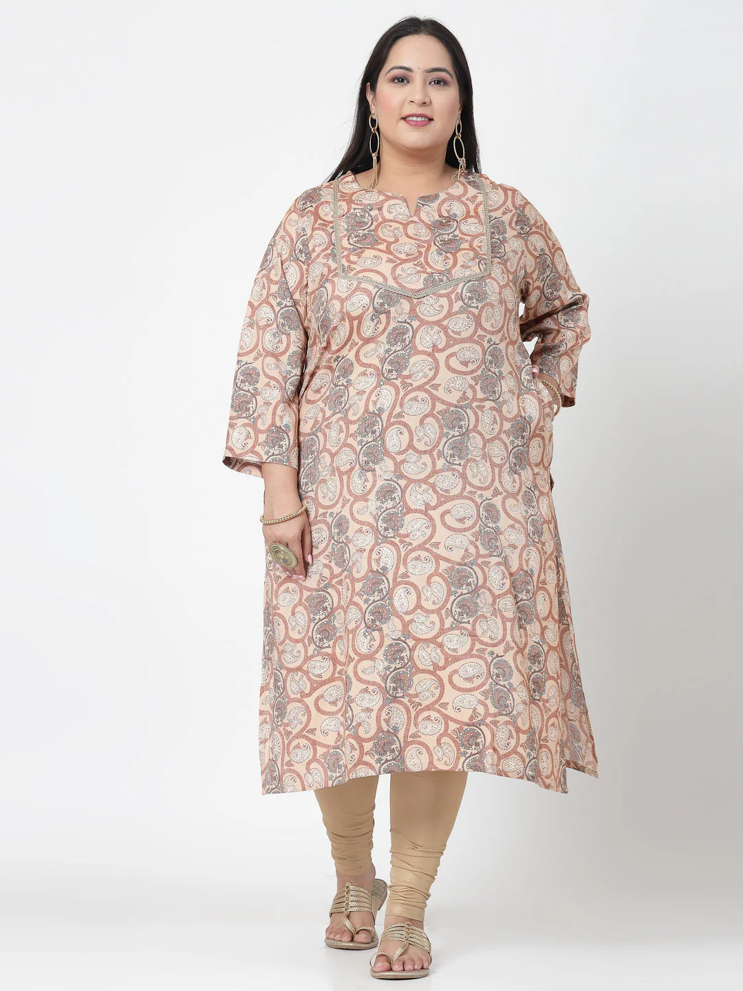Women Plus Size Brown Printed Straight Kurta - Image 2