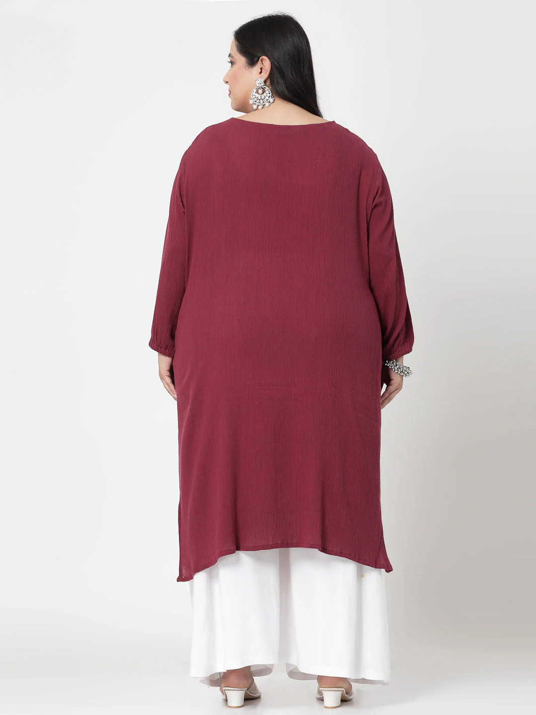 Women Plus Size Maroon Kurta With Embroidered Front - Image 3