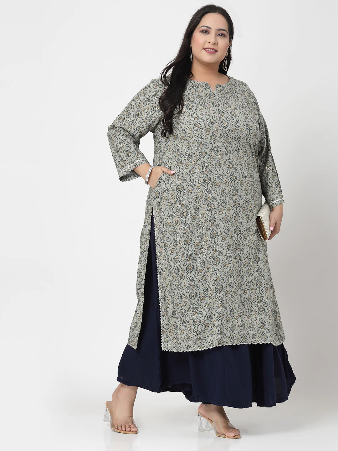 Women Plus Size Olive Kurta With Lace