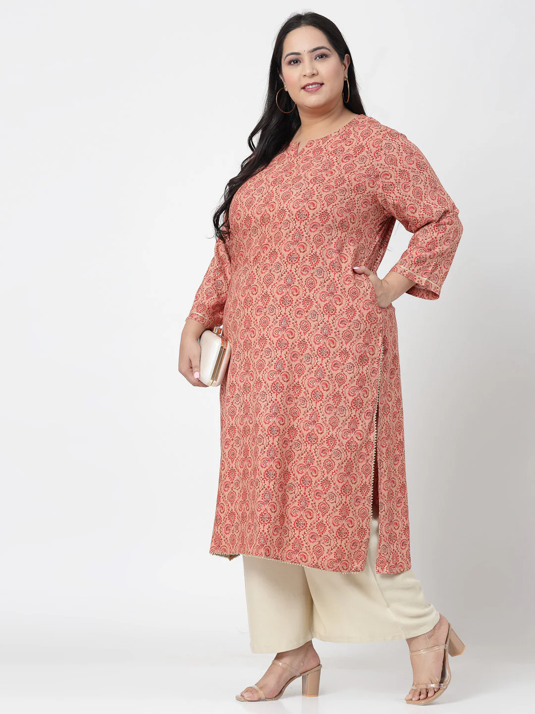 Women Plus Size Pink Kurta With Lace