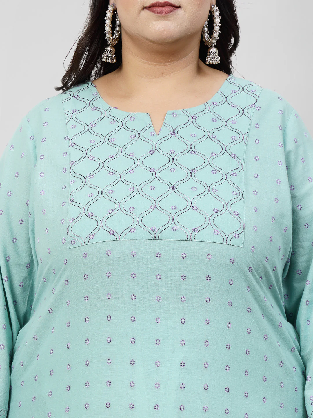 Women Plus Size Sea Green Kurta With Embroidered Yoke - Image 6