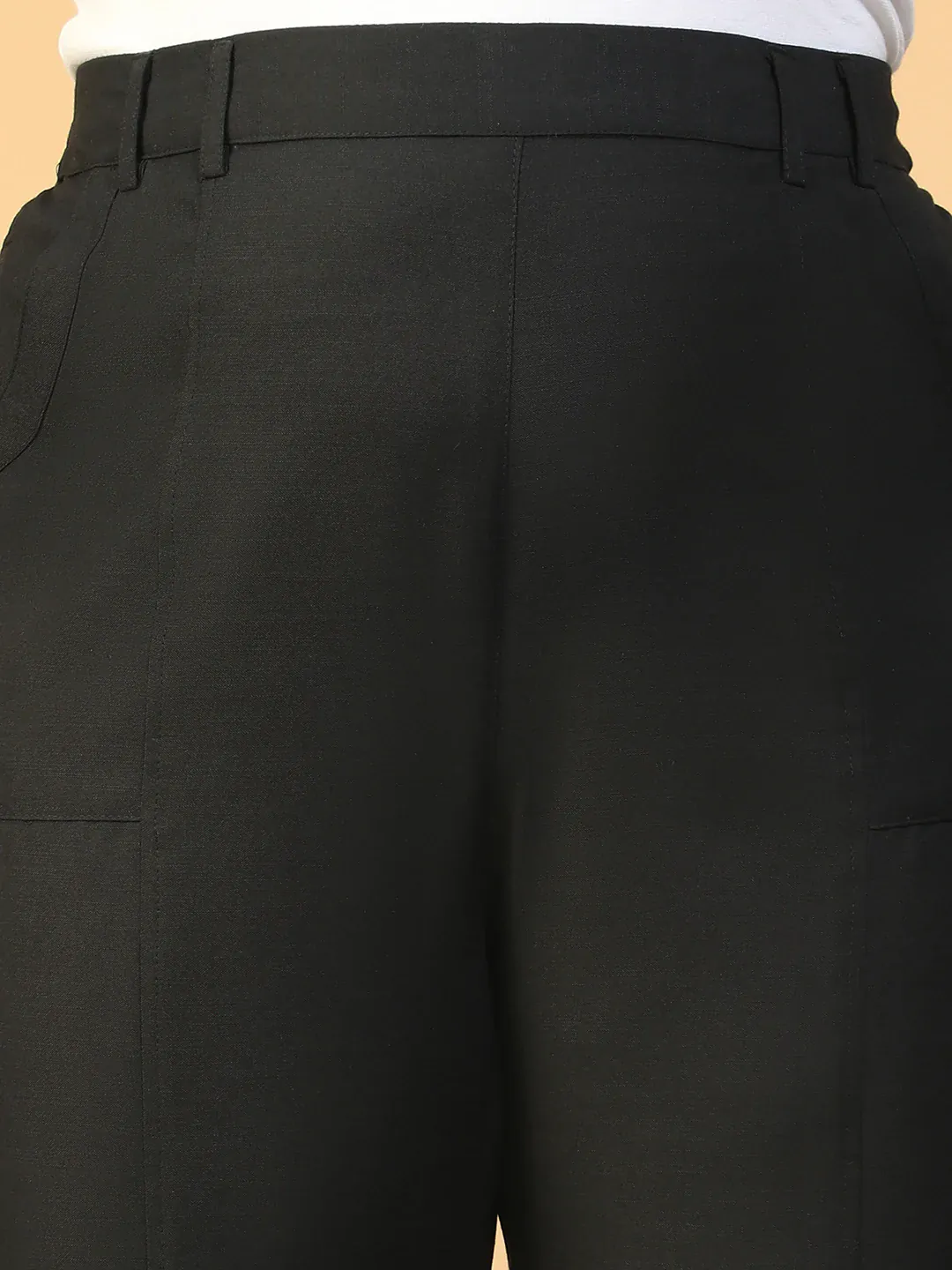 Women Plus Size Solid Black Elasticated Pants - Image 2