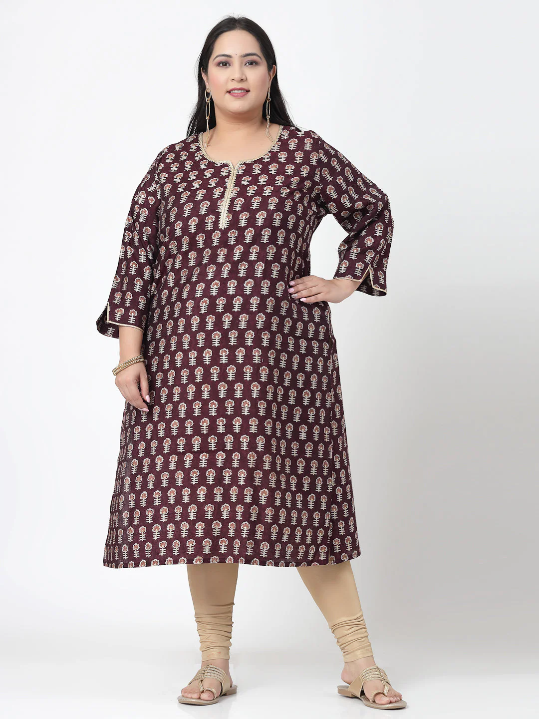 Women Purple Printed Kurta With Lace - Image 11