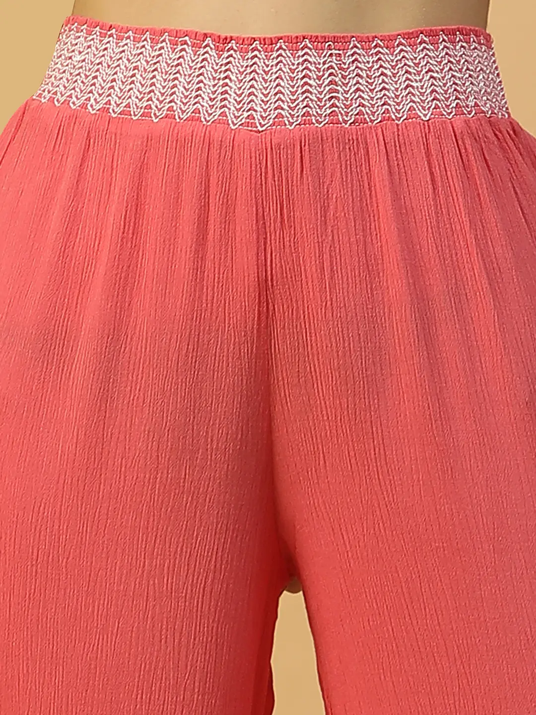 Women Red Elasticated Long Beachwear Relaxed Pant - Image 2