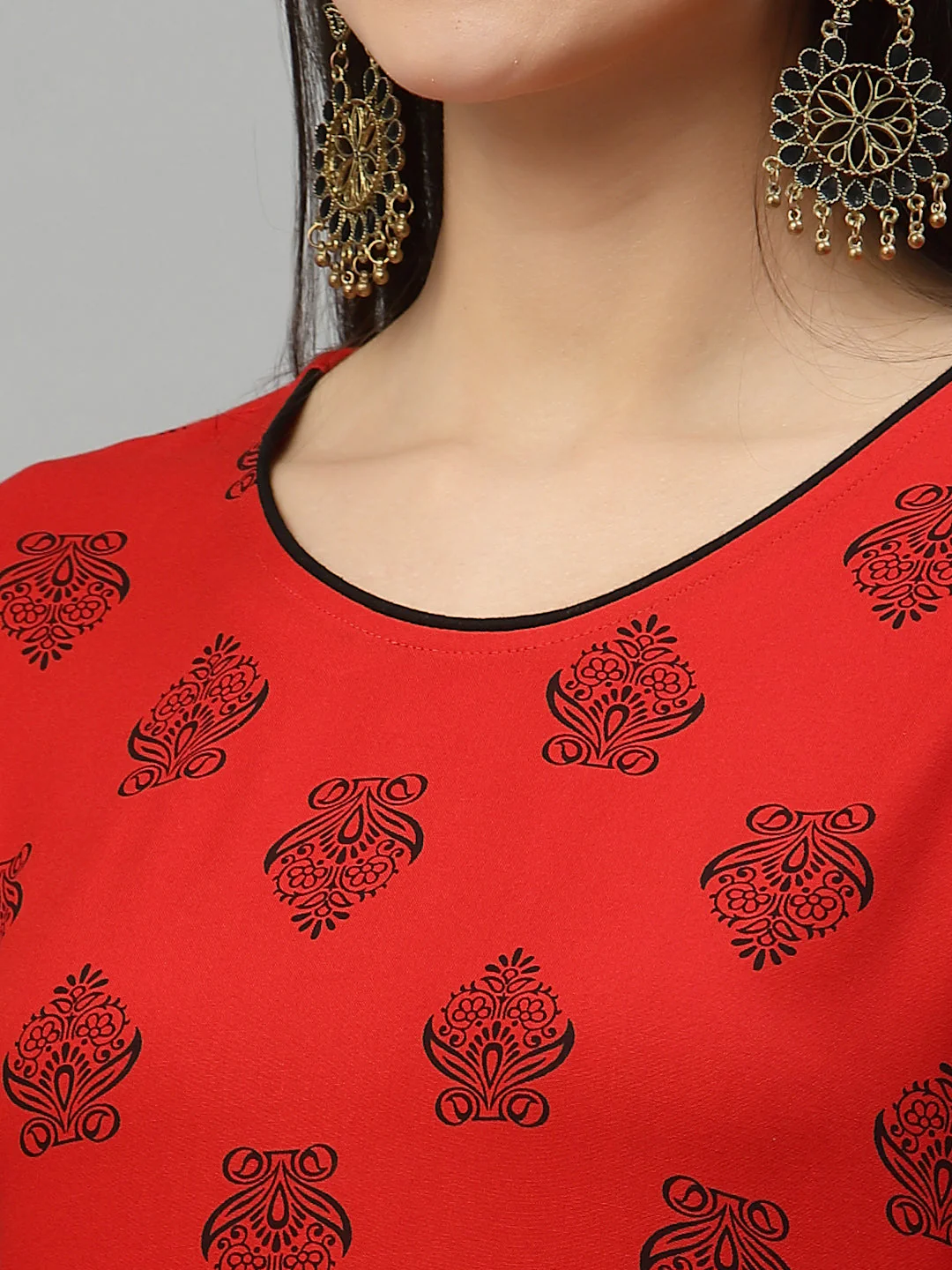 Women Red Printed Kurta - Image 5