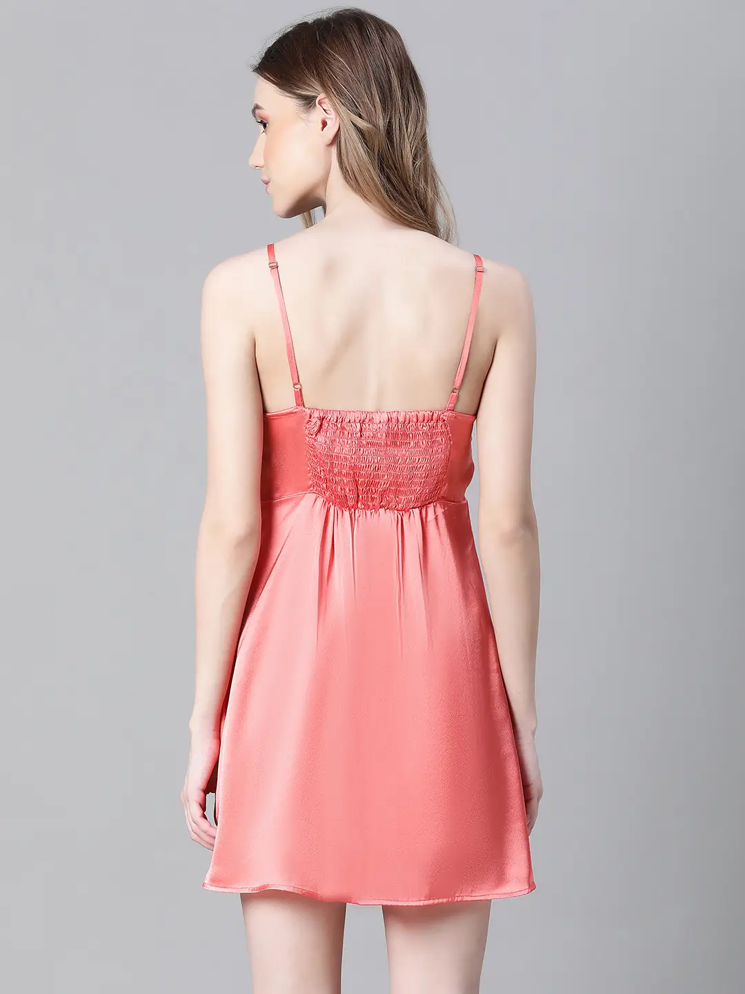Women Red V-Neck Shoulder Strap Sleeveless Nightwear Satin Dress - Image 5