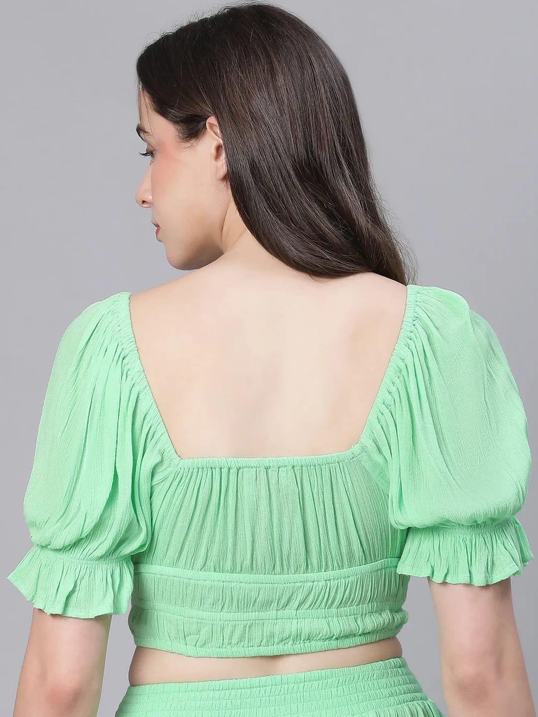 Women Solid Green V-Neck Elasticated Nightwear Crop Women Top - Image 5