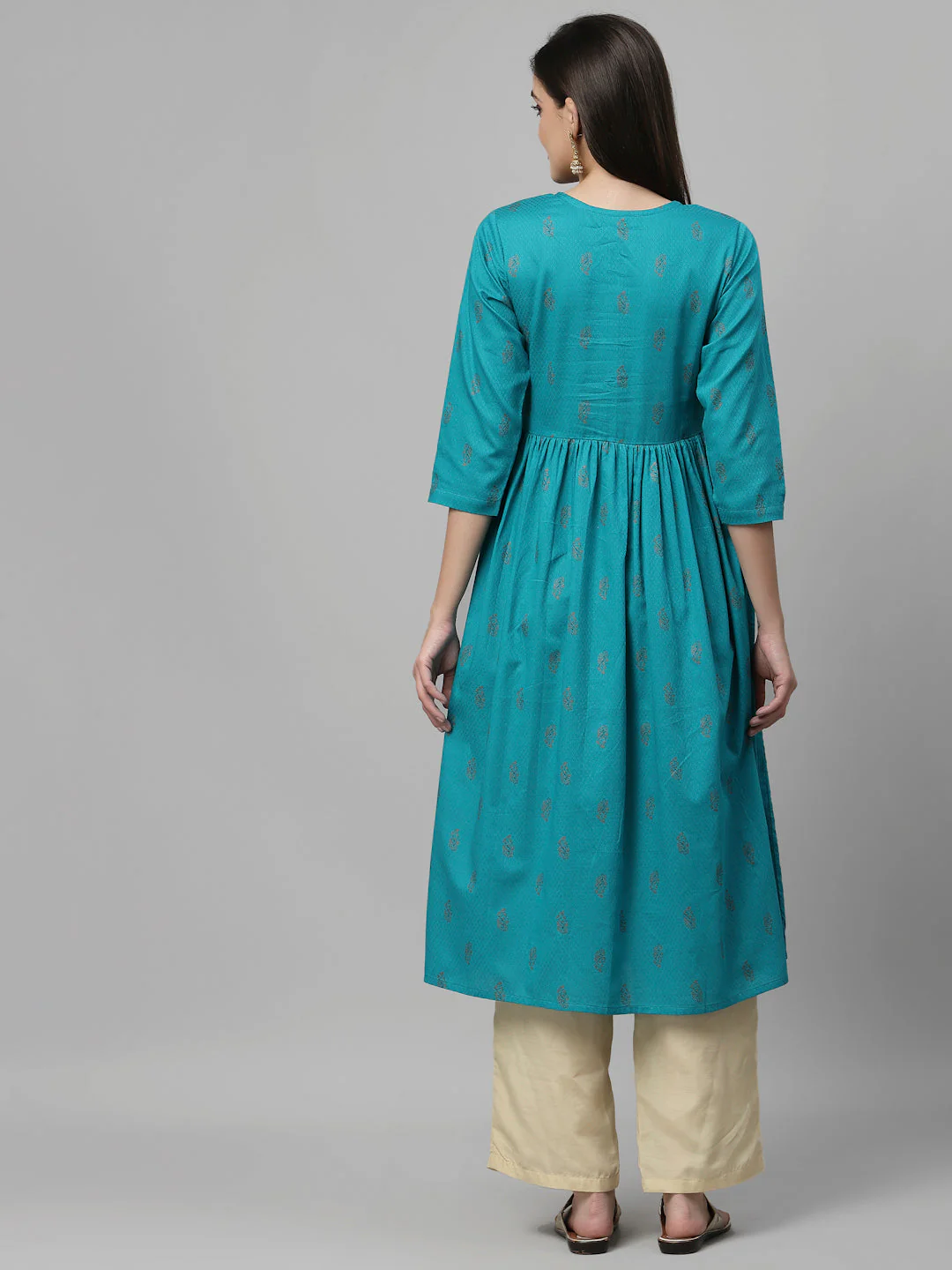 Women Teal Anarkali Kurta With Sweetheart Neck - Image 9